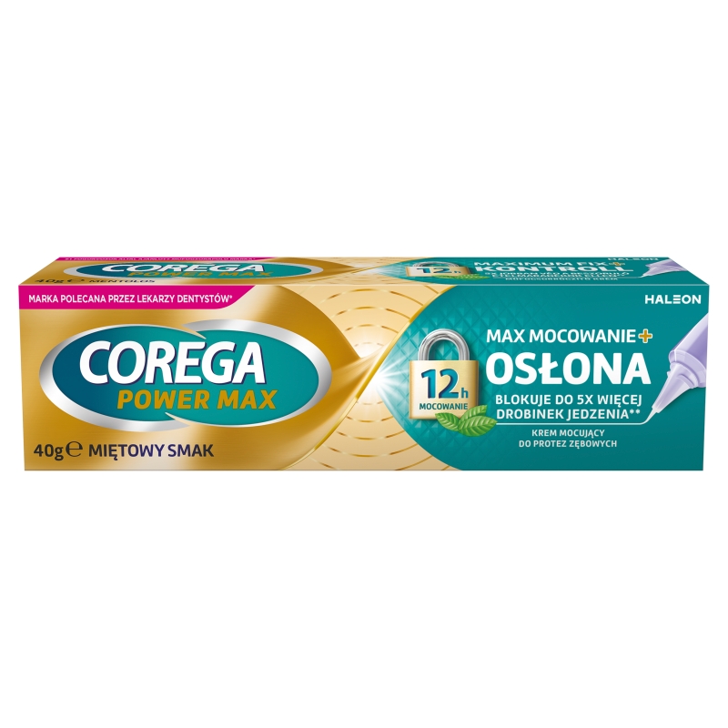 Corega Max Mocowanie + Osłona  krem mocujący do protez zębowych o miętowym smaku, 40 g