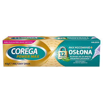 Corega Max Mocowanie + Osłona , krem mocujący do protez zębowych o miętowym smaku, 40 g