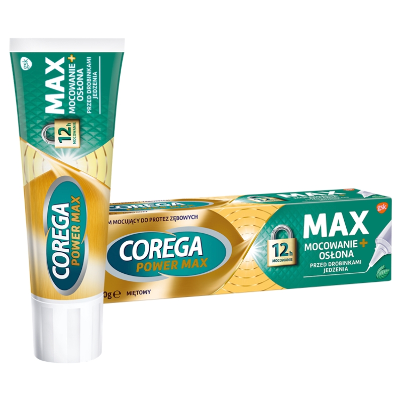 Corega Max Mocowanie + Osłona , krem mocujący do protez zębowych o miętowym smaku, 40 g