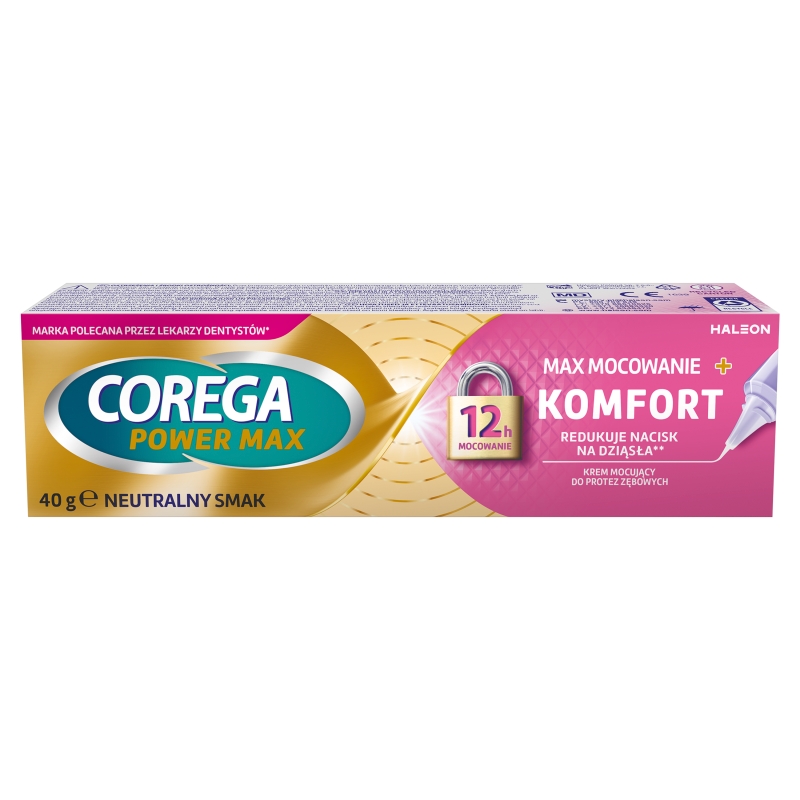 Corega Max Mocowanie + Komfort  krem mocujący do protez neutralny , 40g 