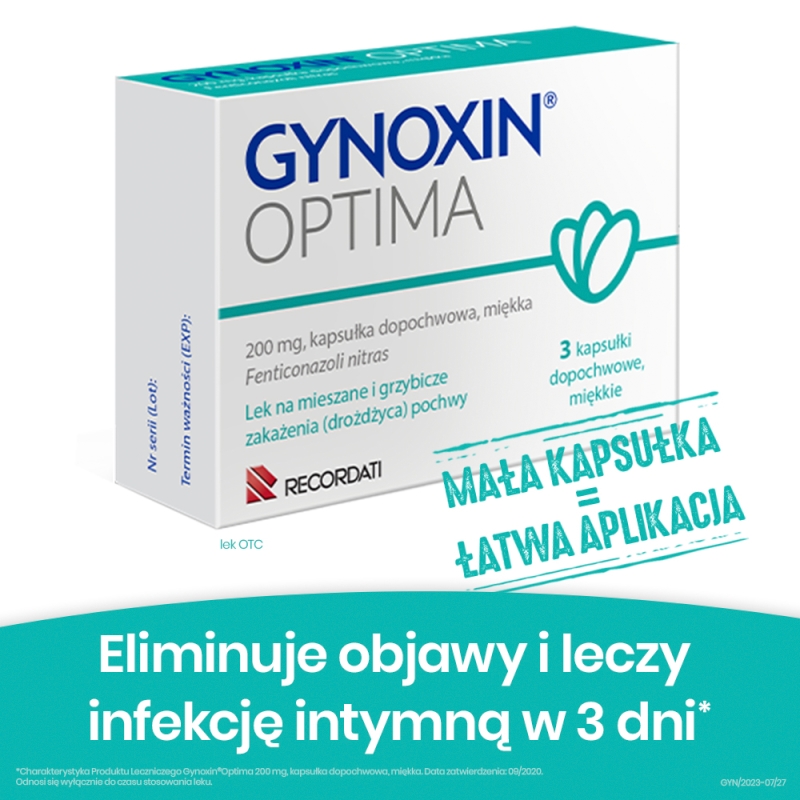Gynoxin Optima, kapsułki dopochwowe miękkie na grzybicze zakażenie pochwy, 3 szt.
