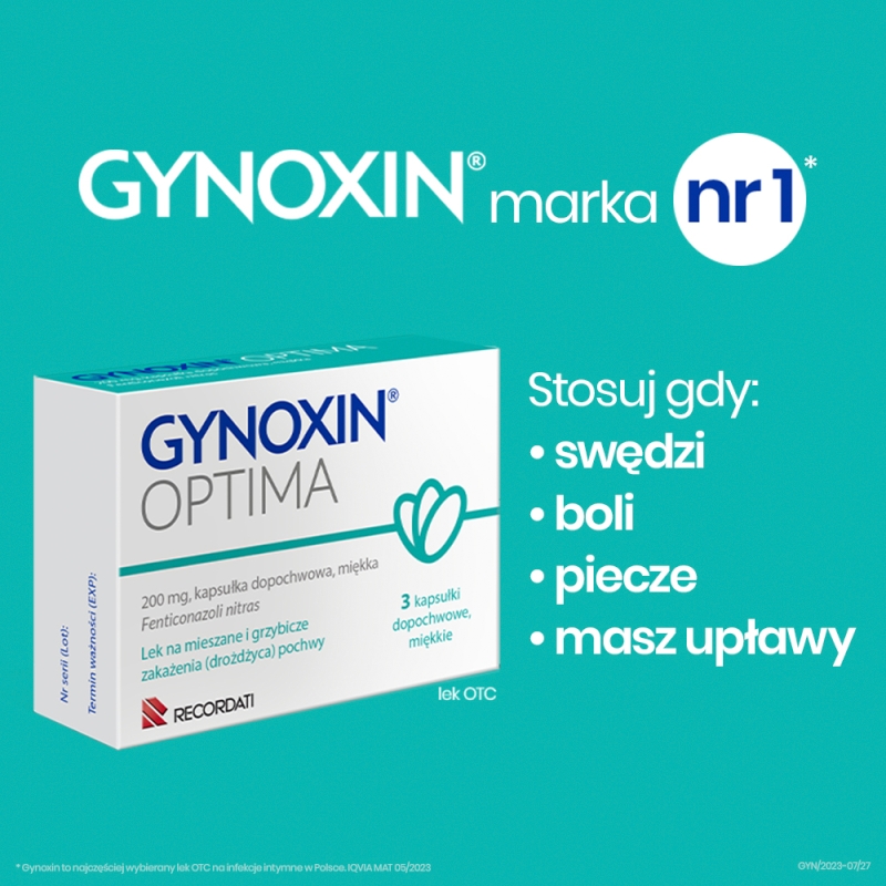 Gynoxin Optima, kapsułki dopochwowe miękkie na grzybicze zakażenie pochwy, 3 szt.