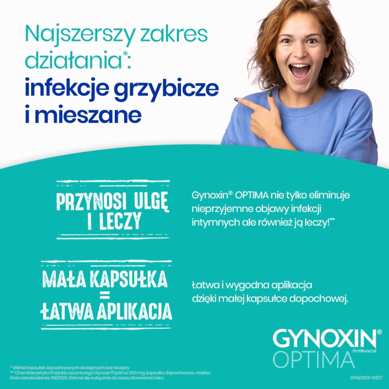 Gynoxin Optima, kapsułki dopochwowe miękkie na grzybicze zakażenie pochwy, 3 szt.
