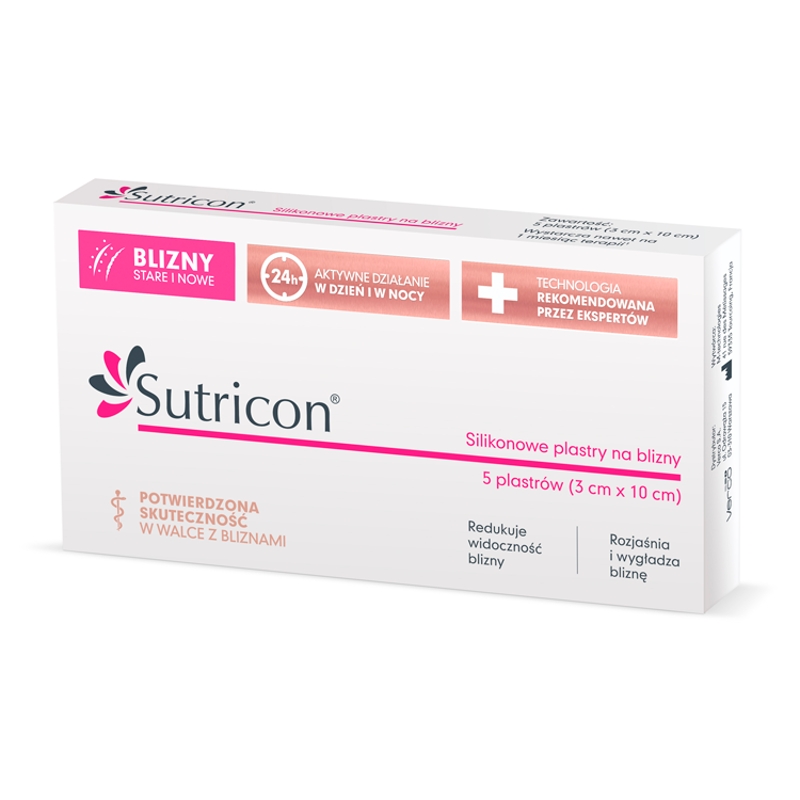 SUTRICON  plastry silikonowe na blizny, 3 x 10 cm, 5 szt.