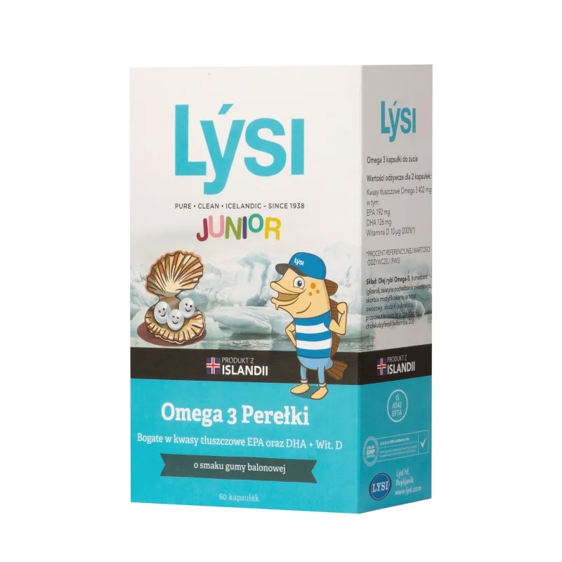 Lysi Junior Omega 3  perełki o smaku gumy balonowej, 60 szt.