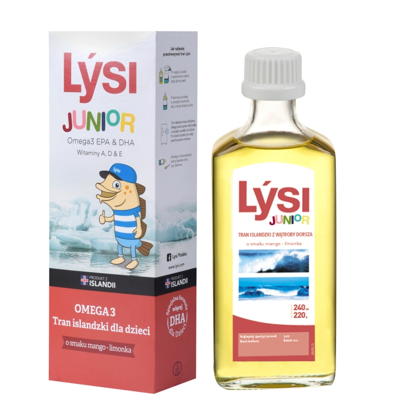 LYSI Tran Islandzki dla dzieci mango-limonka, 240 ml