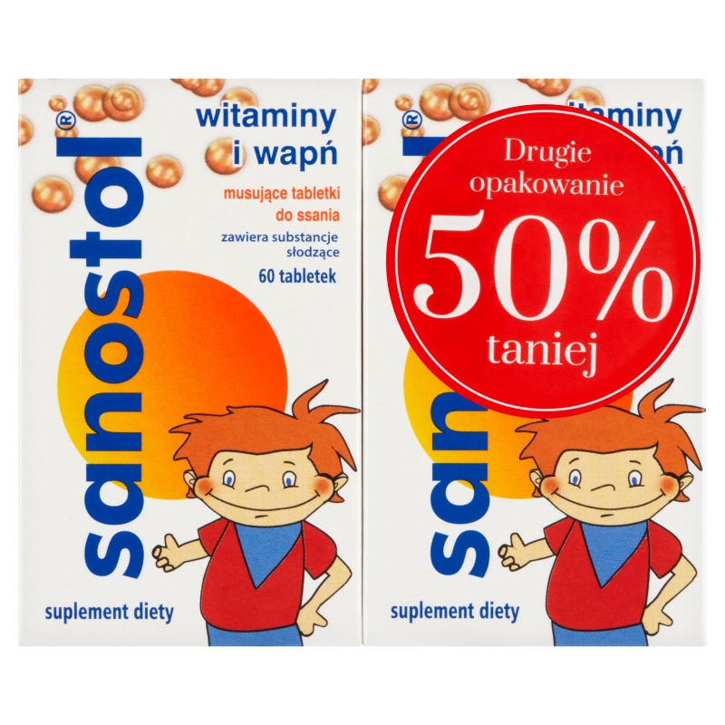 Sanostol, tabletki z witaminami i wapnem na odporność i przemęczenie, 2 x 60 szt.