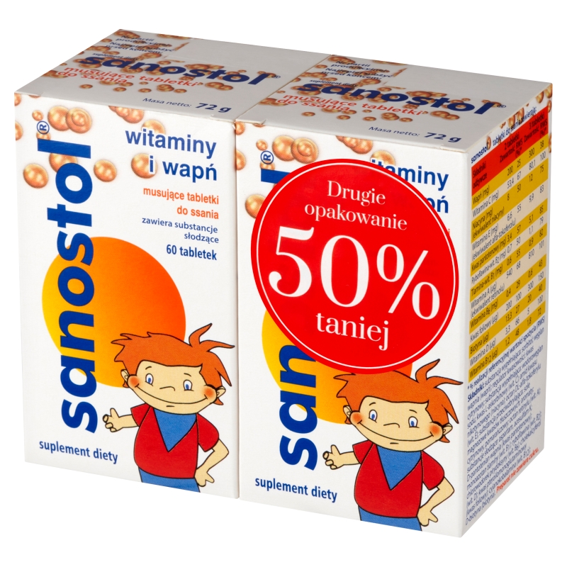 Sanostol, tabletki z witaminami i wapnem na odporność i przemęczenie, 2 x 60 szt.