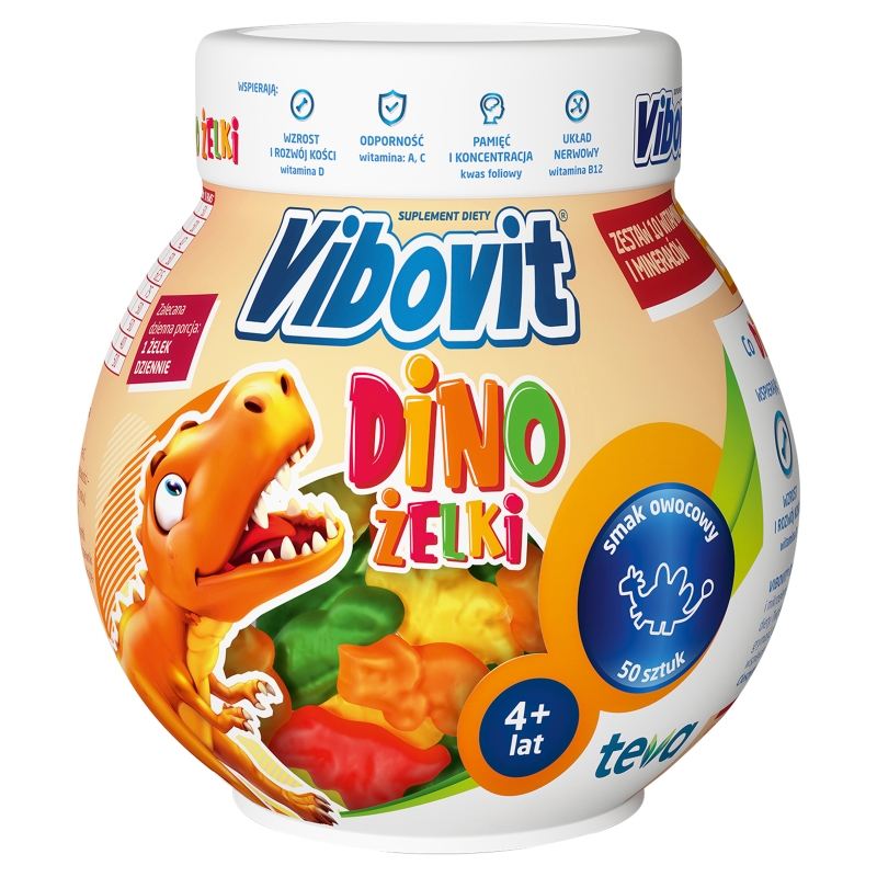 Vibovit Dino, żelki z witaminami o smaku owocowym, 50 szt.
