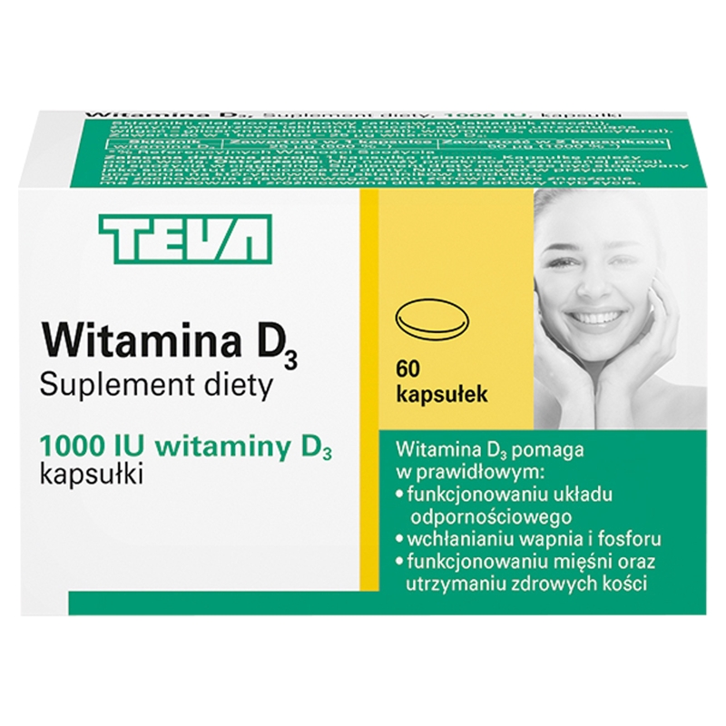 Witamina D3 1000 IU , kapsułki ze składnikami wspierającymi funkcjonowanie kości, 60 szt.