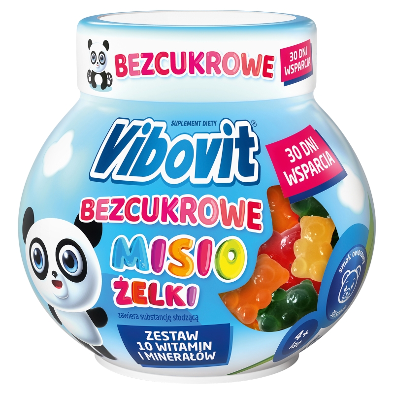 Vibovit Bezcukrowe Misio Żelki, żelki z zestawem 10 witamin i minerałów dla dzieci bez cukru, 30 szt.