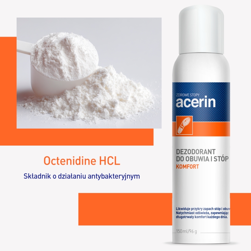 Anida Acerin Komfort, dezodorant do obuwia i stóp o działaniu przeciwpodrażnieniowym i antybakteryjnym, 150 ml