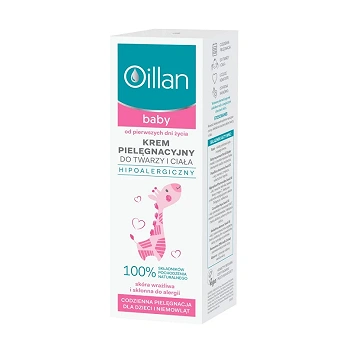 Oillan Baby, krem pielęgnacyjny do twarzy i ciała dla dzieci od pierwszych dni życia, 75 ml