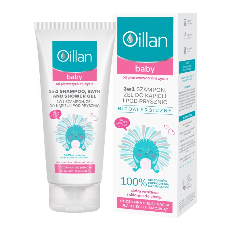 Oillan Baby, szampon, żel do kąpieli i pod prysznic 3w1, 200 ml
