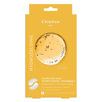L'biotica, płatki hydrożelowe nawilżająco-rozświetlające pod oczy, 2 szt.