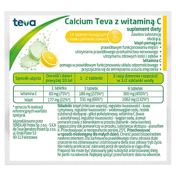 Calcium Pliva z witaminą C , tabletki musujące ze składnikami wspomagającymi odporność, 14 szt.