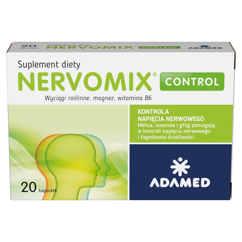 Nervomix Control, kapsułki ze składnikami wspierającymi kontrolowanie napięcia nerwowego, 20 szt.
