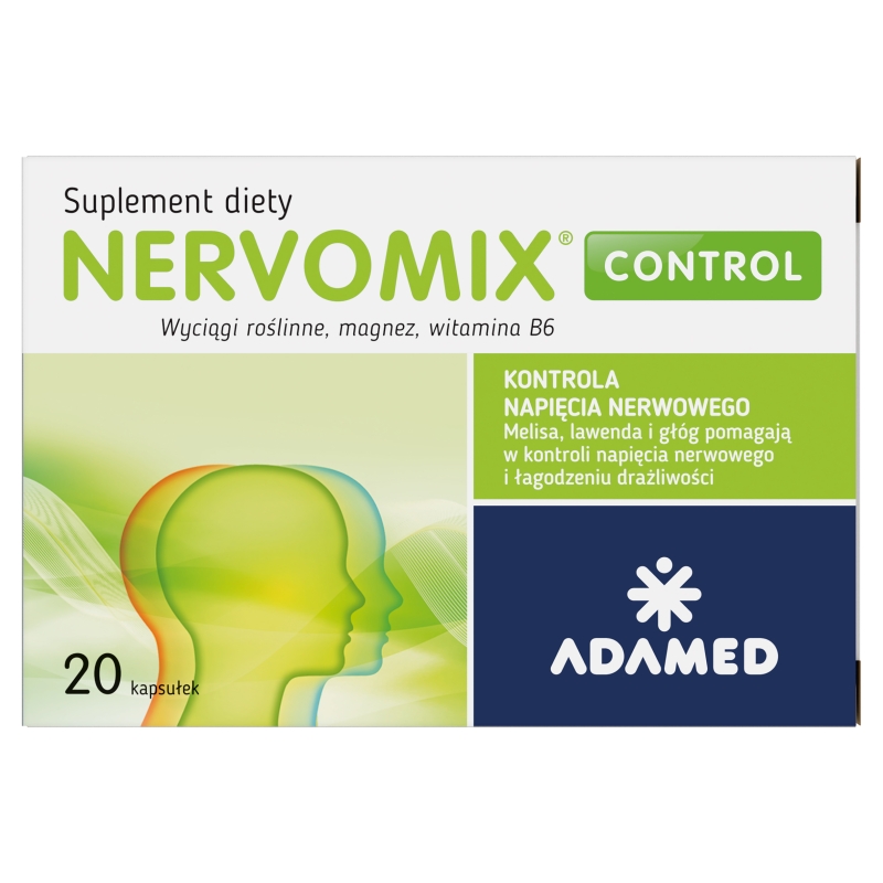 Nervomix Control, kapsułki ze składnikami wspierającymi kontrolowanie napięcia nerwowego, 20 szt.