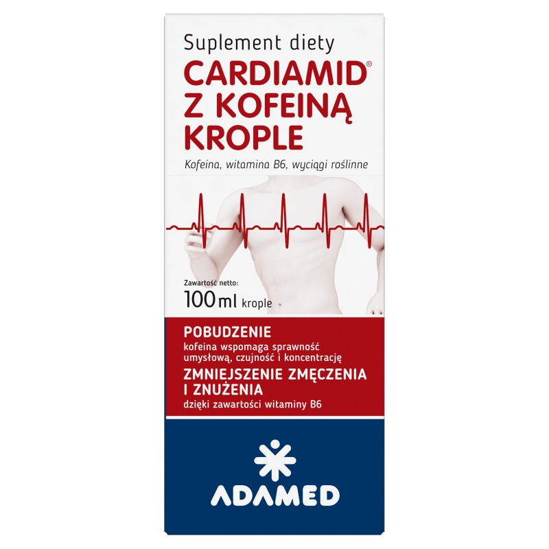 Cardiamid z Kofeiną krople ze składnikami zmniejszającymi uczucie zmęczenia i poprawiające koncentrację, 100 ml