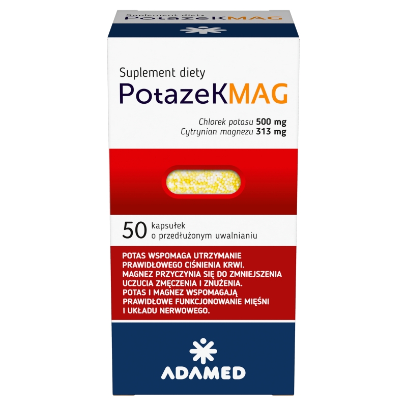 Potazek MAG, kapsułki z potasem i magnezem pomagającym utrzymać prawidłowe ciśnienie krwi, 50 szt.