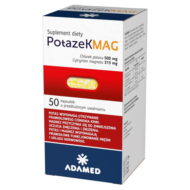 Potazek MAG, kapsułki z potasem i magnezem pomagającym utrzymać prawidłowe ciśnienie krwi, 50 szt.