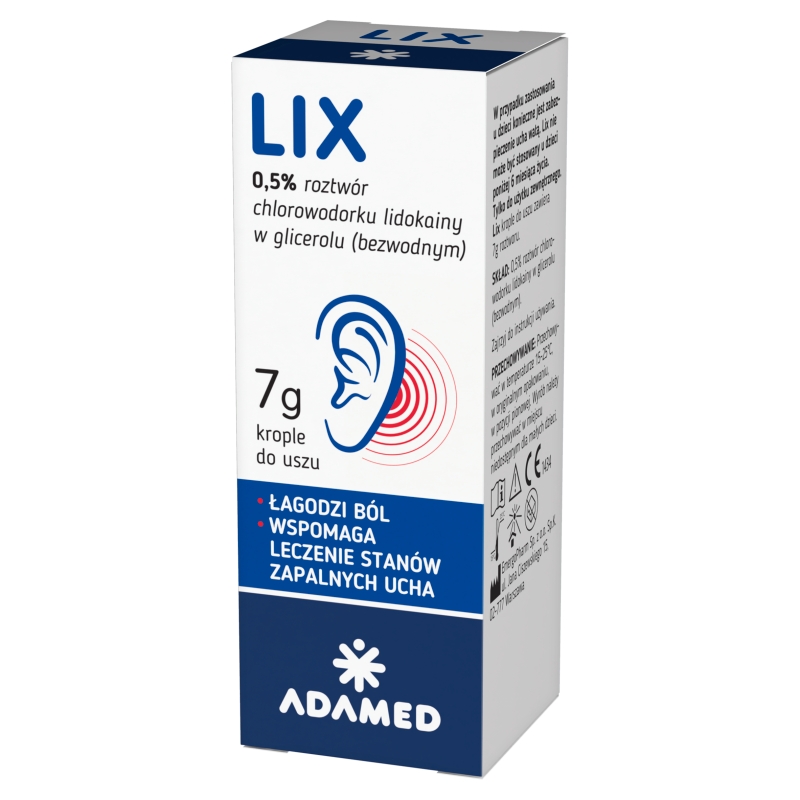 Lix 0,5 %, krople wspomagające leczenie stanów zapalnych ucha, 7 g