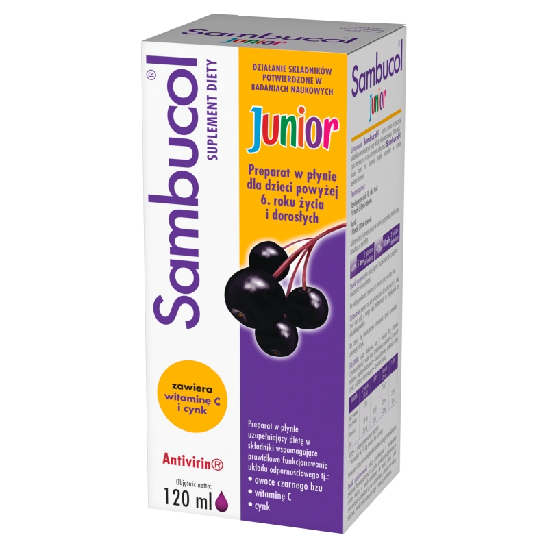 Sambucol Junior, płyn ze składnikami wspomagającymi układ odpornościowy, 120 ml