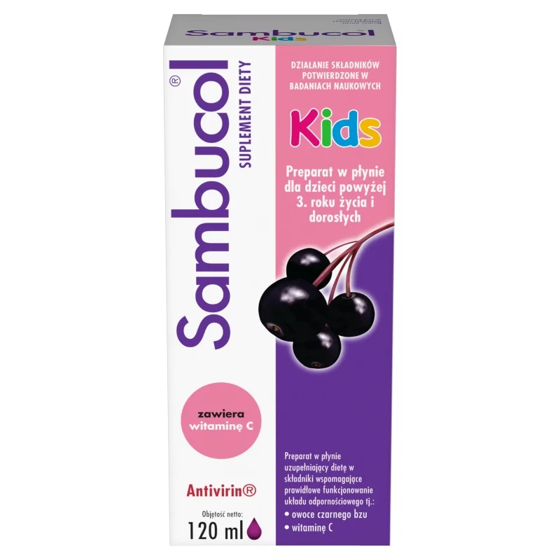 Sambucol Kids, syrop wspierający pracę układu odpornościowego z witaminą C, butelka 120 ml