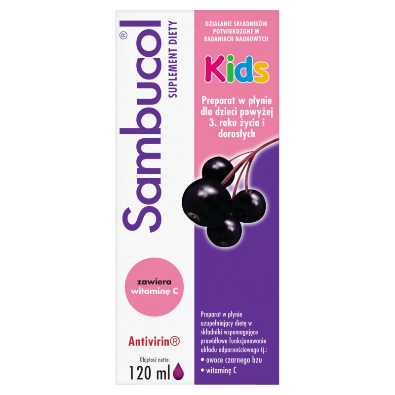 Sambucol Kids, syrop wspierający pracę układu odpornościowego z witaminą C, butelka 120 ml