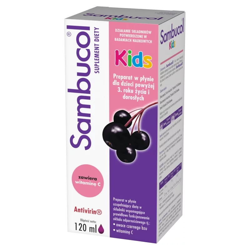Sambucol Kids, syrop wspierający pracę układu odpornościowego z witaminą C, butelka 120 ml