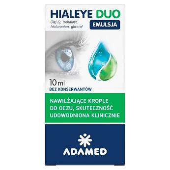Hialeye Duo Emulsja 2% + 0,2% + 0,1%, krople intensywnie nawilżające do oczu, 10 ml