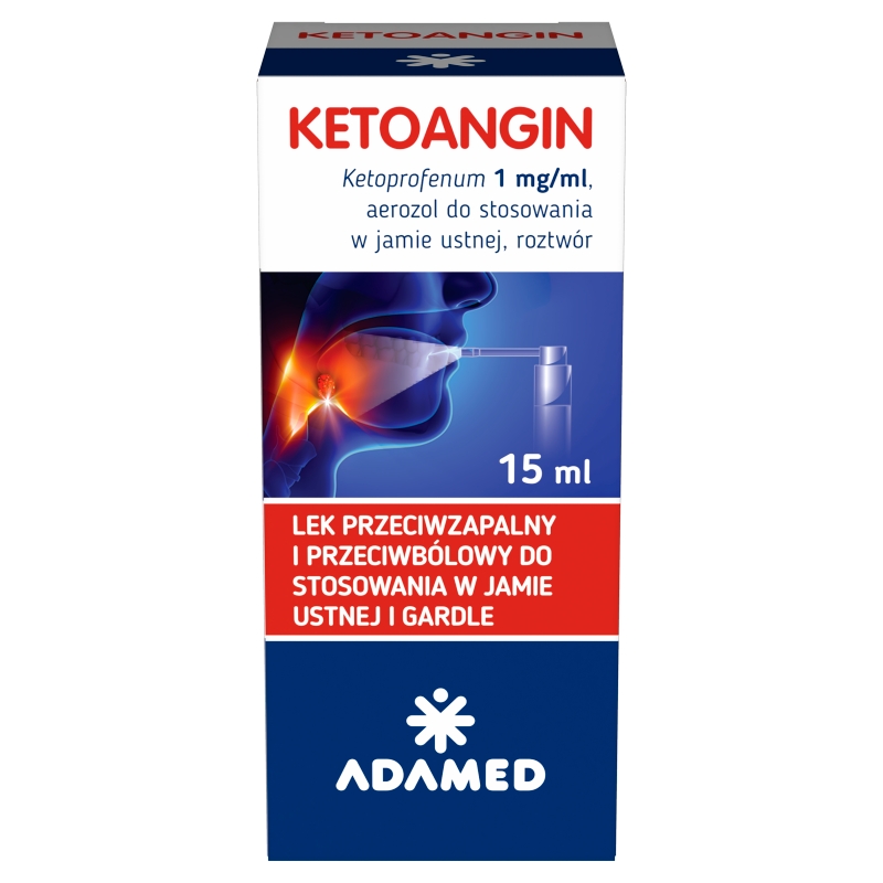 Ketoangin, spray na gardło o działaniu przeciwzapalnym i przeciwbólowym, 15 ml