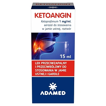 Ketoangin, spray na gardło o działaniu przeciwzapalnym i przeciwbólowym, 15 ml