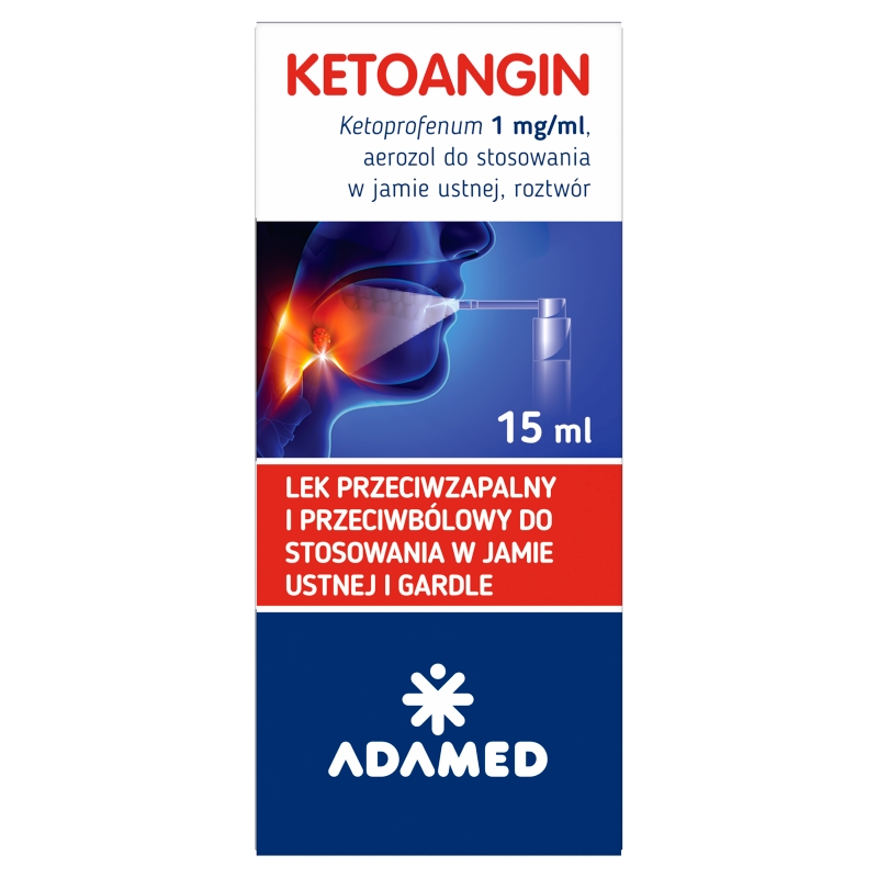 Ketoangin, spray na gardło o działaniu przeciwzapalnym i przeciwbólowym, 15 ml