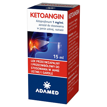 Ketoangin, spray na gardło o działaniu przeciwzapalnym i przeciwbólowym, 15 ml