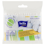 Bella Cotton Patyczki higieniczne bawełniane do czyszczenia małżowiny usznej i punktowego nakładania kosmetyków, 100 szt.