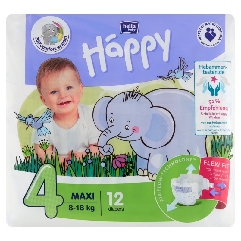 Bella Baby Happy Pieluszki jednorazowe Maxi, od 8 kg do 18 kg, 12 szt.