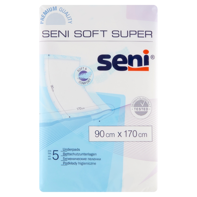 Seni Soft Super, podkłady higieniczne, 90 cm x 170 cm, 5 szt.