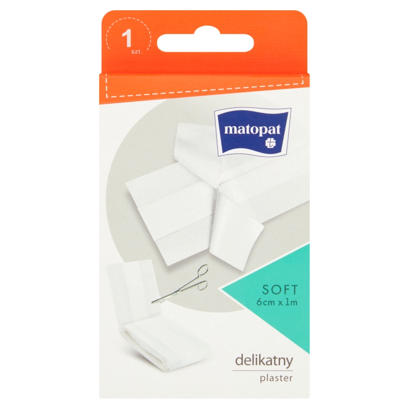 Matopat Soft Plaster z opatrunkiem  włókninowy do skóry wrażliwej, 6 cm x 1 m, 1 szt.