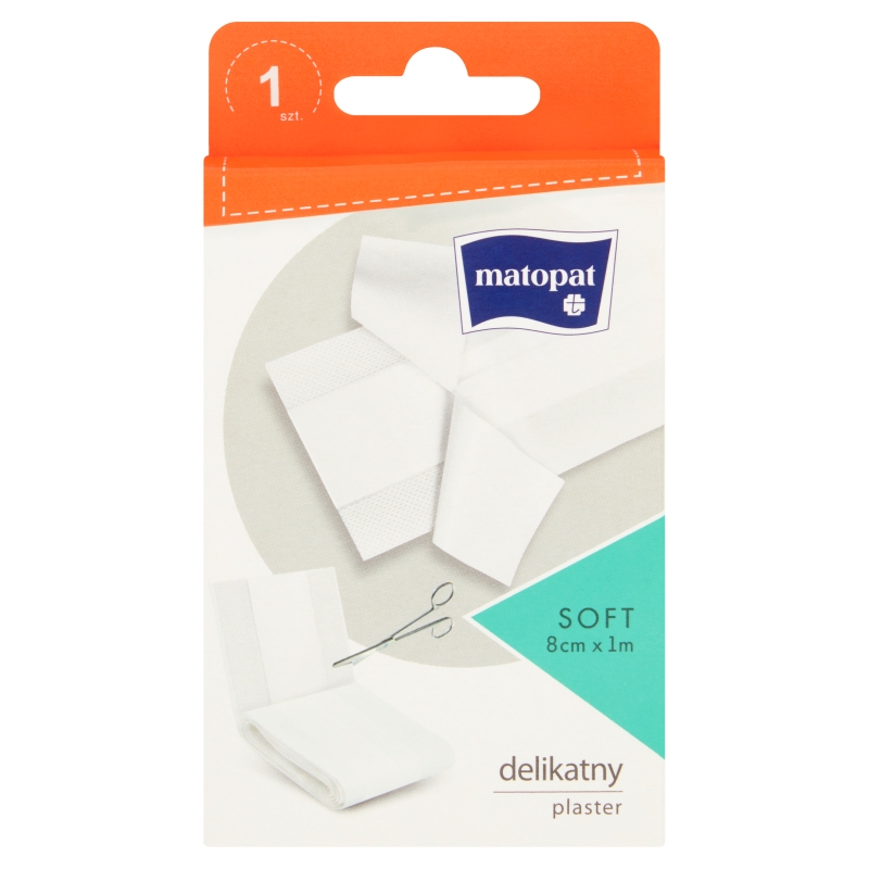 Matopat Soft Plaster z opatrunkiem  włókninowy do skóry wrażliwej, 8 cm x 1 m, 1 szt.