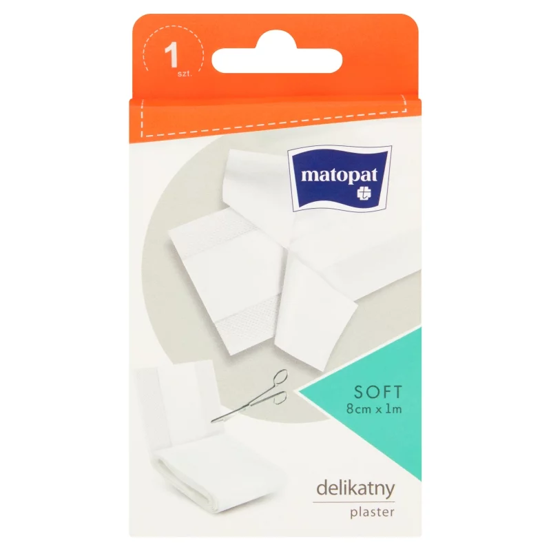 Matopat Soft Plaster z opatrunkiem , włókninowy do skóry wrażliwej, 8 cm x 1 m, 1 szt.
