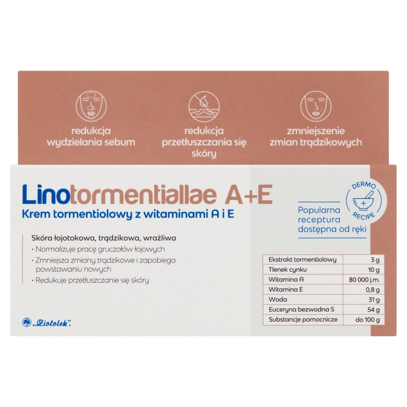 Linotormentiallae A+E Krem tormentiolowy  zmniejszający zmiany trądzikowe, 50 g
