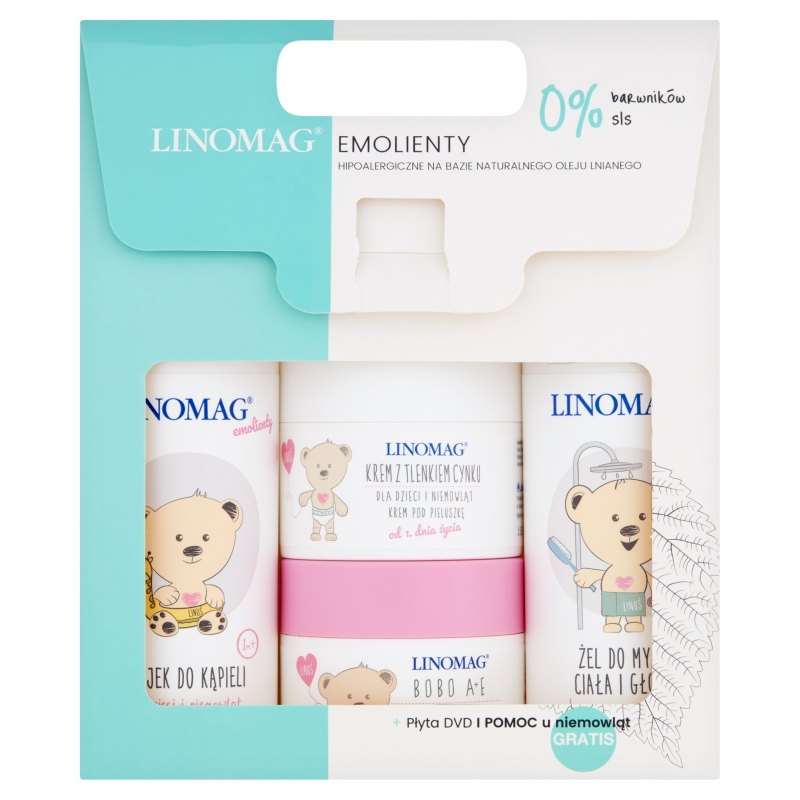 Linomag Wyprawka dla noworodka, zestaw emolietnów do kąpieli i pielęgnacji skóry dziecka, 2 x 200 ml + 2 x 50 ml