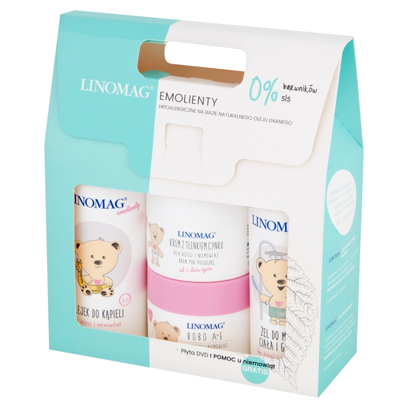 Linomag Wyprawka dla noworodka, zestaw emolietnów do kąpieli i pielęgnacji skóry dziecka, 2 x 200 ml + 2 x 50 ml