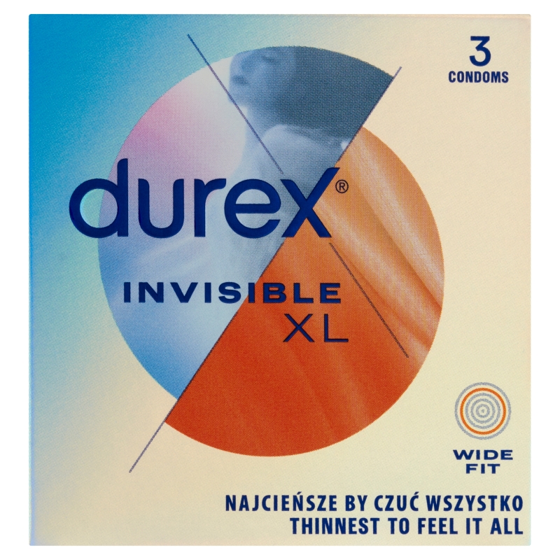 Durex Invisible XL, gładkie prezerwatywy o większym rozmiarze, 3 szt.