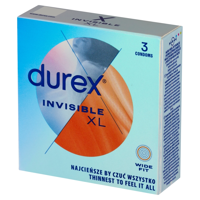 Durex Invisible XL, gładkie prezerwatywy o większym rozmiarze, 3 szt.