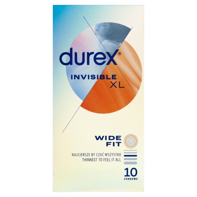 Durex Invisible XL, gładkie prezerwatywy w większym rozmiarze, 10 szt.