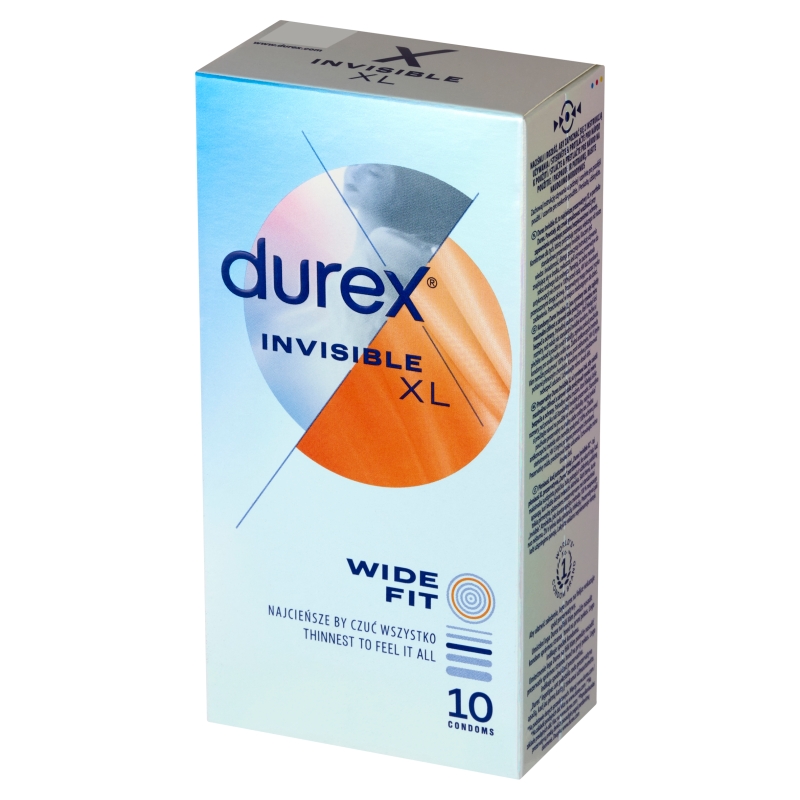 Durex Invisible XL, gładkie prezerwatywy w większym rozmiarze, 10 szt.