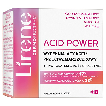 Lirene Acid Power , Wypełniający krem do twarzy przeciwzmarszczkowy Hydrolat z Róży Stulistnej, 50 ml