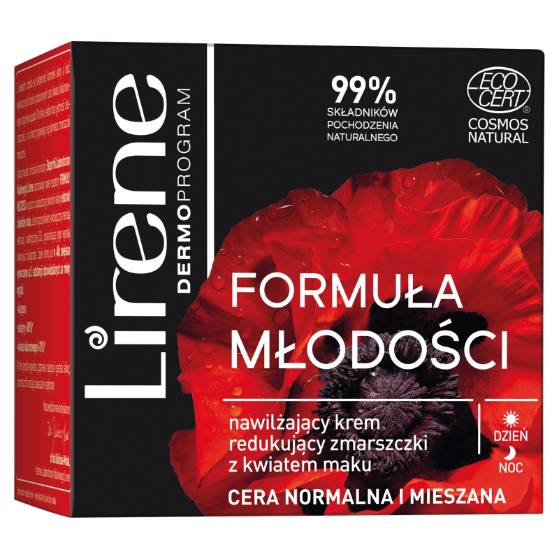 Lirene Formuła Młodości, krem nawilżający redukujący zmarszczki z kwiatem maku, 50 ml